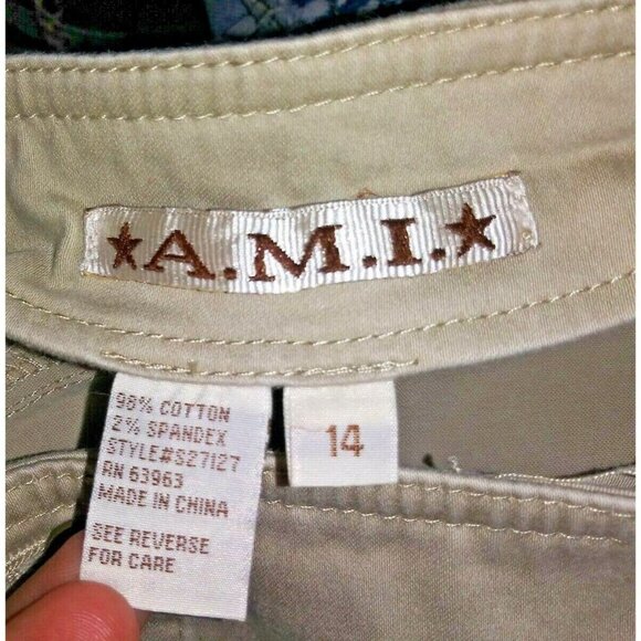 womens Pencil skirt STRETCH Sz 14 Beige career work church pockets zip A.M.I. - Picture 5 of 7